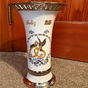 Elegant White and Gold Anniversary Vase
